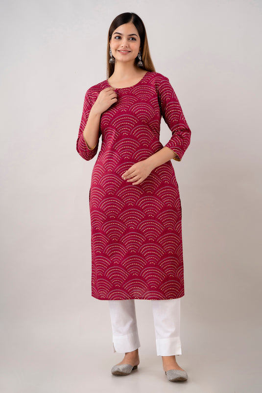 Women's Pure Cotton Calf Length Traditional Floral Printed Staright Kurta