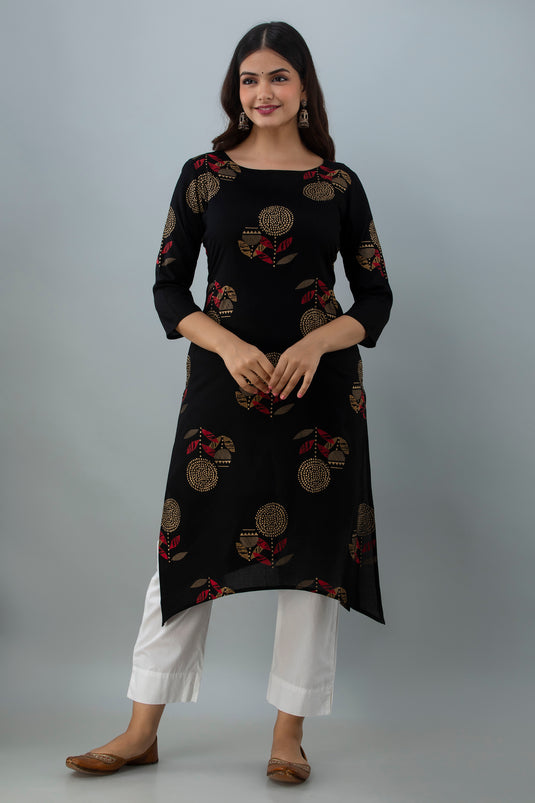 Women's Rayon Calf Length Traditional Floral Printed Staright Kurta