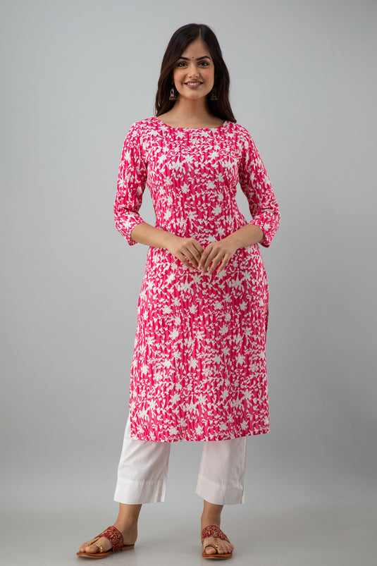 Women's Rayon Calf Length Traditional Floral Printed Staright Kurta