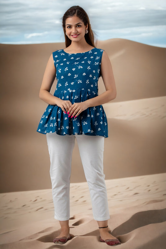 Women's Pure Cotton Printed Attractive Sleeveless Western Tops