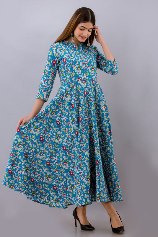 Women's Pure Cotton Printed Ankle Lenght Flared Party Wear Designer Traditional Kurta