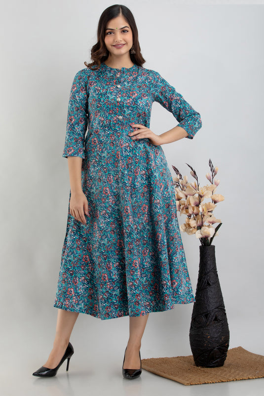Women's Printed Rayon Flared Designer Kurta for Traditional Wear
