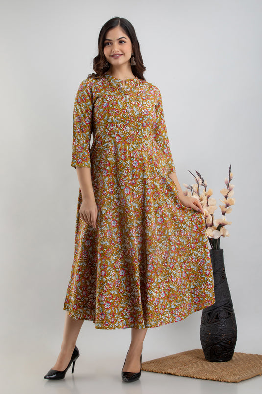 Women's Printed Rayon Flared Designer Kurta for Traditional Wear