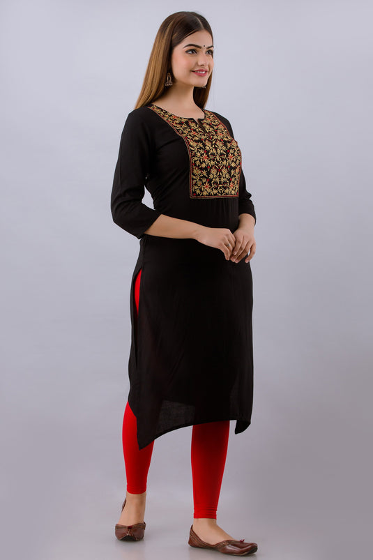 Women's Silk Embroidery Rayon Traditional and Formal Staright Kurta