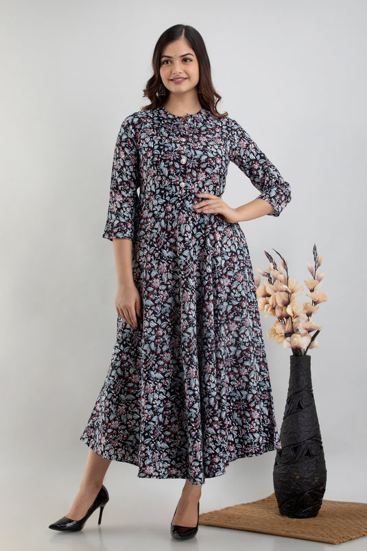 Women's Printed Rayon Flared Designer Kurta for Traditional Wear