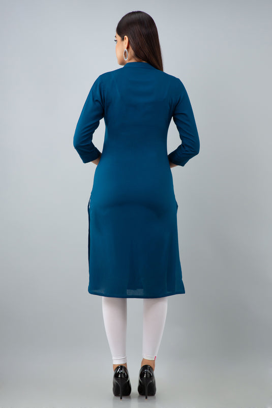 Women's Rayon Calf Length Formal Wear Solid Printed Staright Kurta