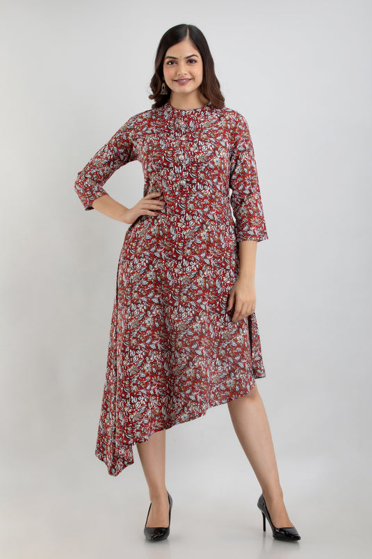 Women's Printed Rayon Flared Designer Kurta for Traditional Wear