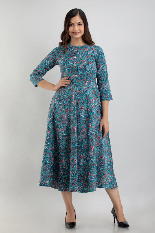 Women's Printed Rayon Flared Designer Kurta for Traditional Wear