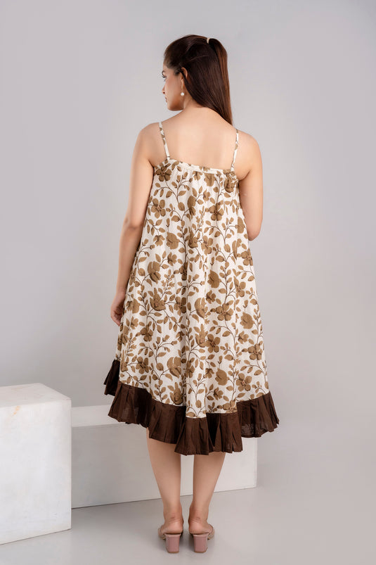 Women's Floral Print Gorgeous Shoulder Strap TORTILLA BROWN Designer Travel Wear Dress