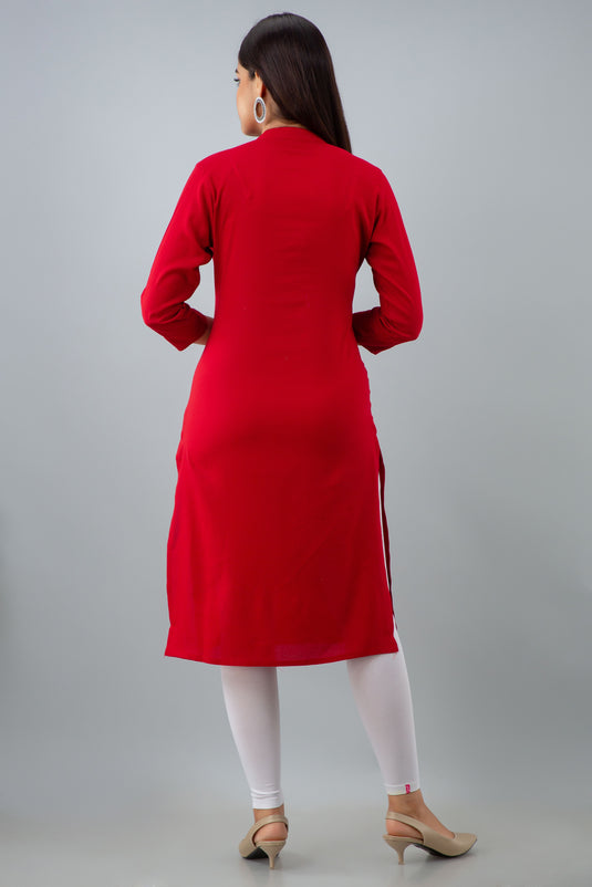 Women's Rayon Calf Length Formal Wear Solid Printed Staright Kurta