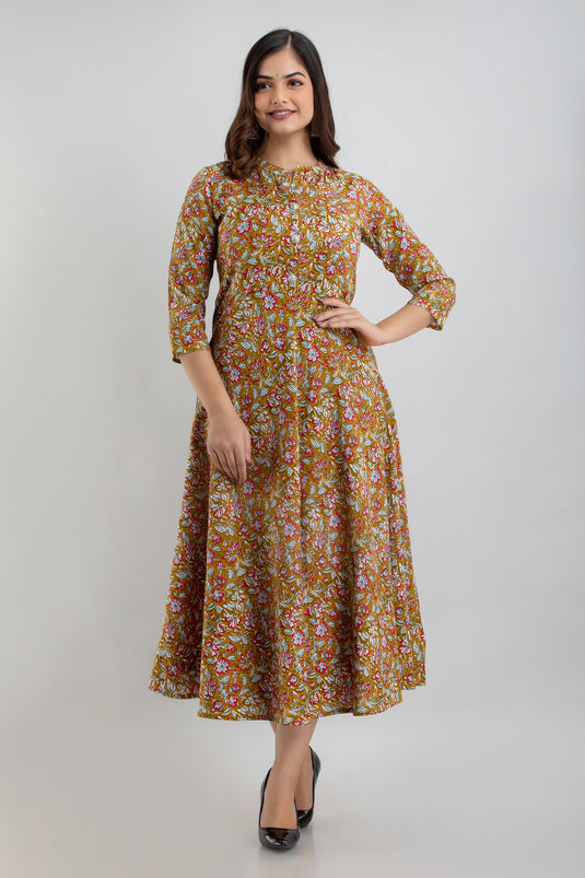 Women's Printed Rayon Flared Designer Kurta for Traditional Wear